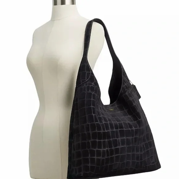 Brooklyn Extra-Large Crocodile-Embossed Suede Shoulder Bag - Picture 3 of 5